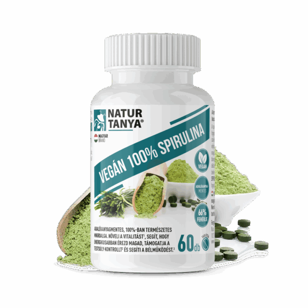 Natur Tanya® Vegán 100% Spirulina - adalékanyagmentes mikroalga, vitalitás, testsúly-kontroll, emésztés. 500 mg