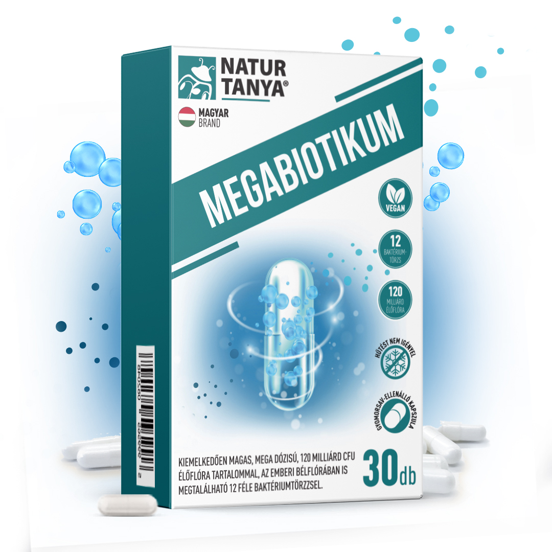 Natur Tanya® MEGABIOTIKUM - 120 milliárd CFU élőflóra, 12 féle baktériumtörzs, fermentált, galaktomannán típusú PHGG rosttal
