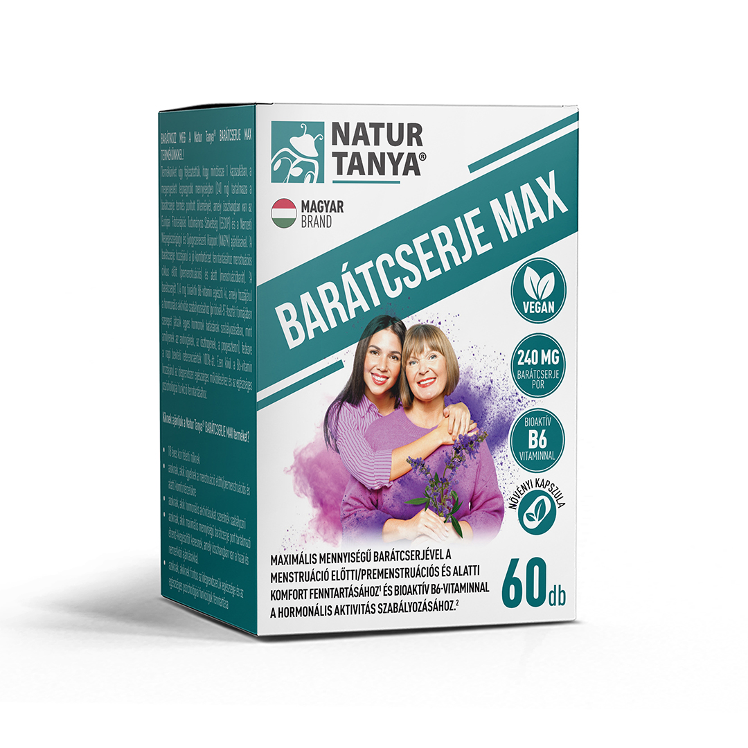 Natur Tanya® BARÁTCSERJE MAX - maximális mennyiségű barátcserje és bioaktív B6-vitamin. Ciklusbarát, menstruációbarát, hormonbarát.