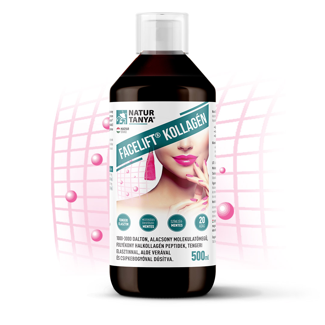 Natur Tanya® Facelift® kollagén mátrix - halkollagén peptidek, tengeri elasztin, csipkebogyó és Aloe folyékony ital koncentrátum 500 ml