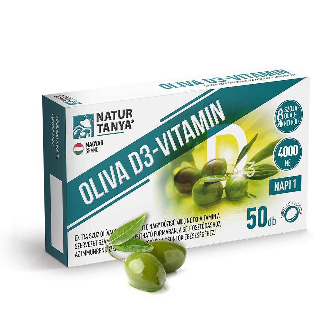 Natur Tanya® OLIVA D3-vitamin - 4000 NE Quali®-D D3-vitamin természetes extra szűz olívaolajban oldva. 50 db