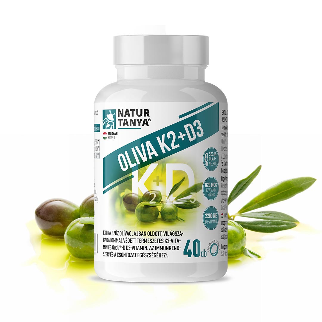 Natur Tanya® OLIVA K2+D3 – Világszabadalommal védett fermentált és olívaolajos vitaMK7® K2-vitamin, Quali®-K K1-vitaminnal és Quali®-D D3- vitaminnal az immunrendszer és a csontozat egészségéhez