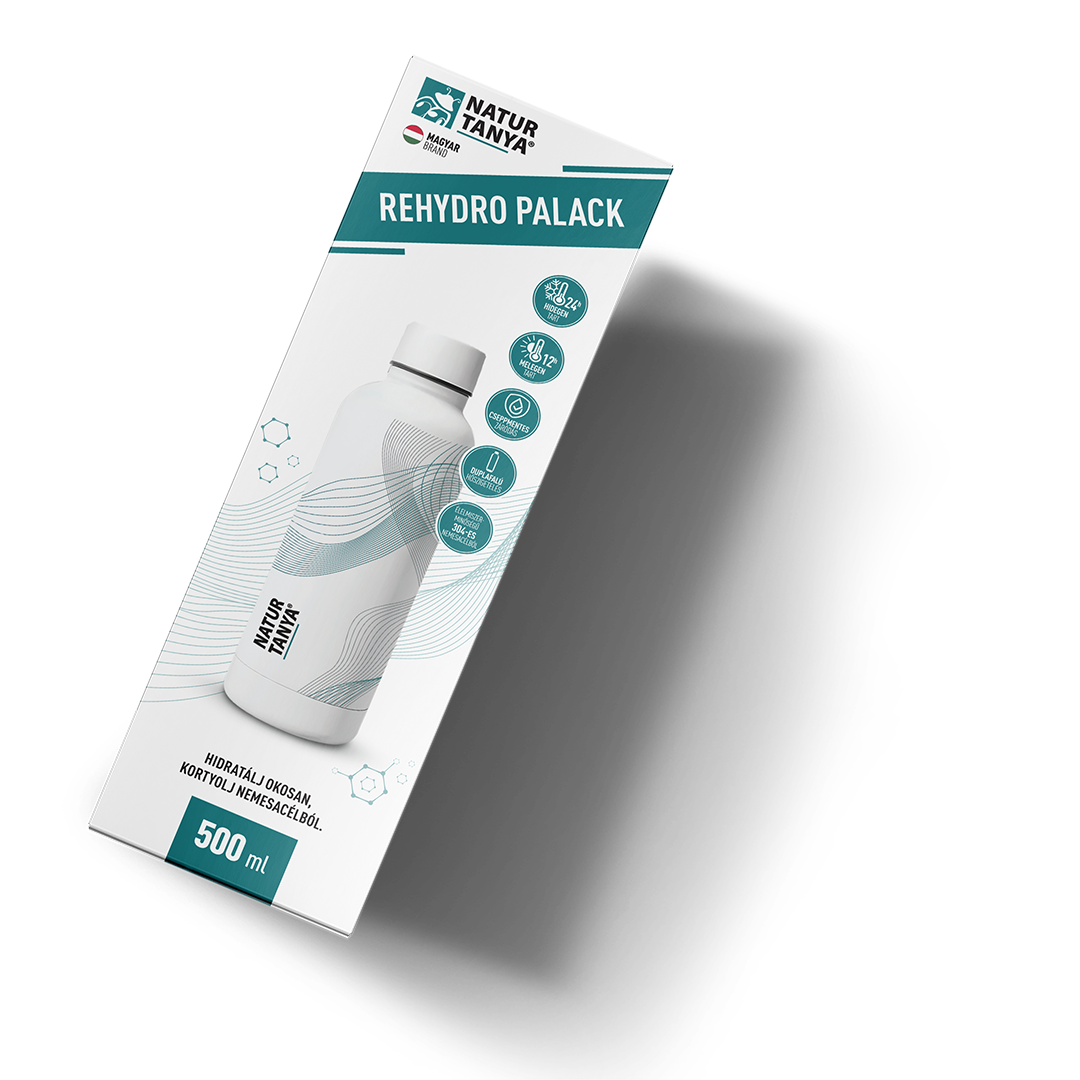 Natur Tanya® ReHydro palack - duplafalú, 304-es nemesacél vizes kulacs. 24 óráig hidegen, 12 óráig melegen tart. 500 ml
