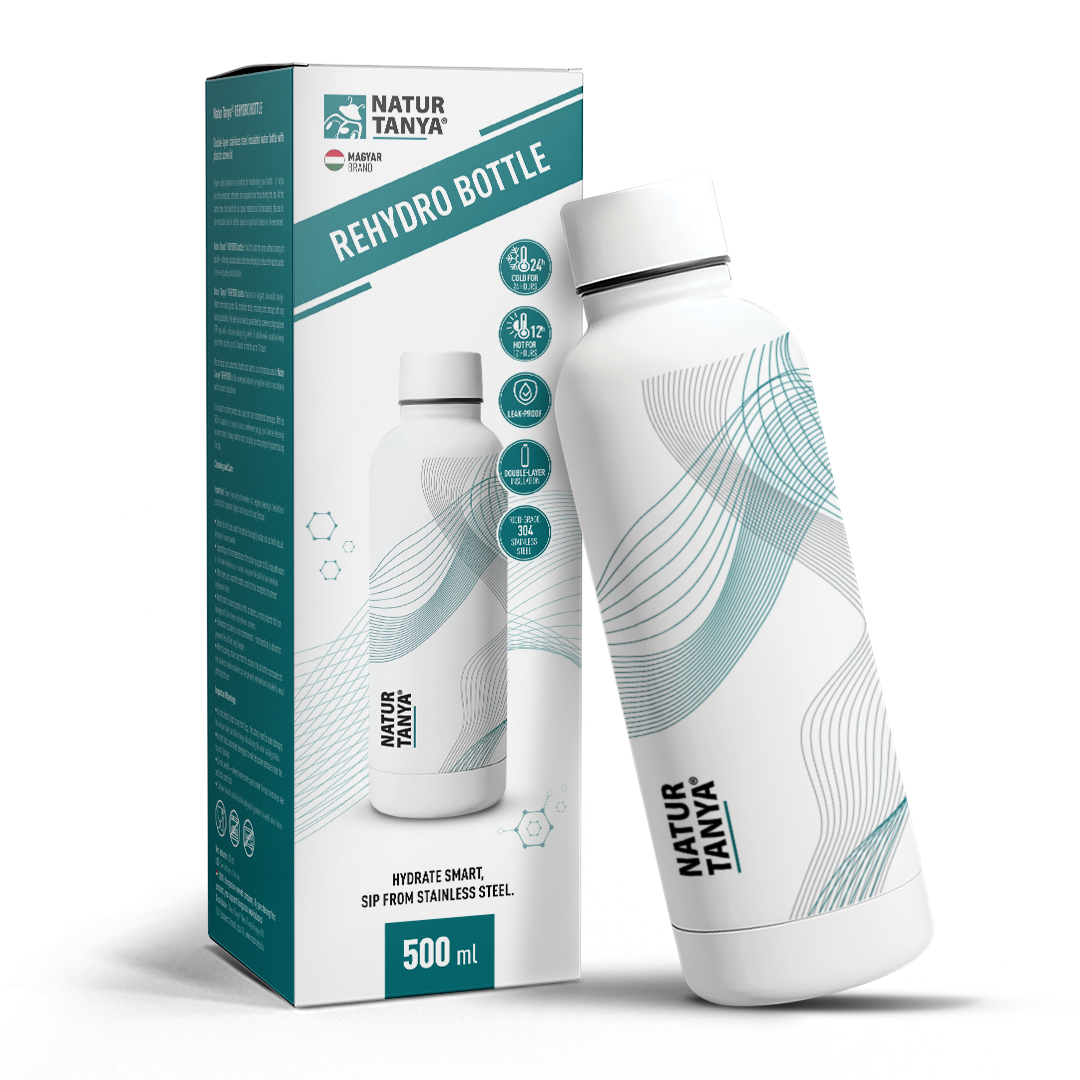 Natur Tanya® ReHydro palack - duplafalú, 304-es nemesacél vizes kulacs. 24 óráig hidegen, 12 óráig melegen tart. 500 ml