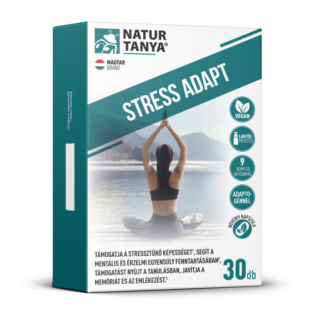 Natur Tanya® STRESS ADAPT - Adaptogén gyógynövényekkel a stressztűrő képesség támogatásához, Ashwagandha-val a mentális és érzelmi egyensúly fenntartásához, támogatás a tanuláshoz, a memória és az emlékezés javításához