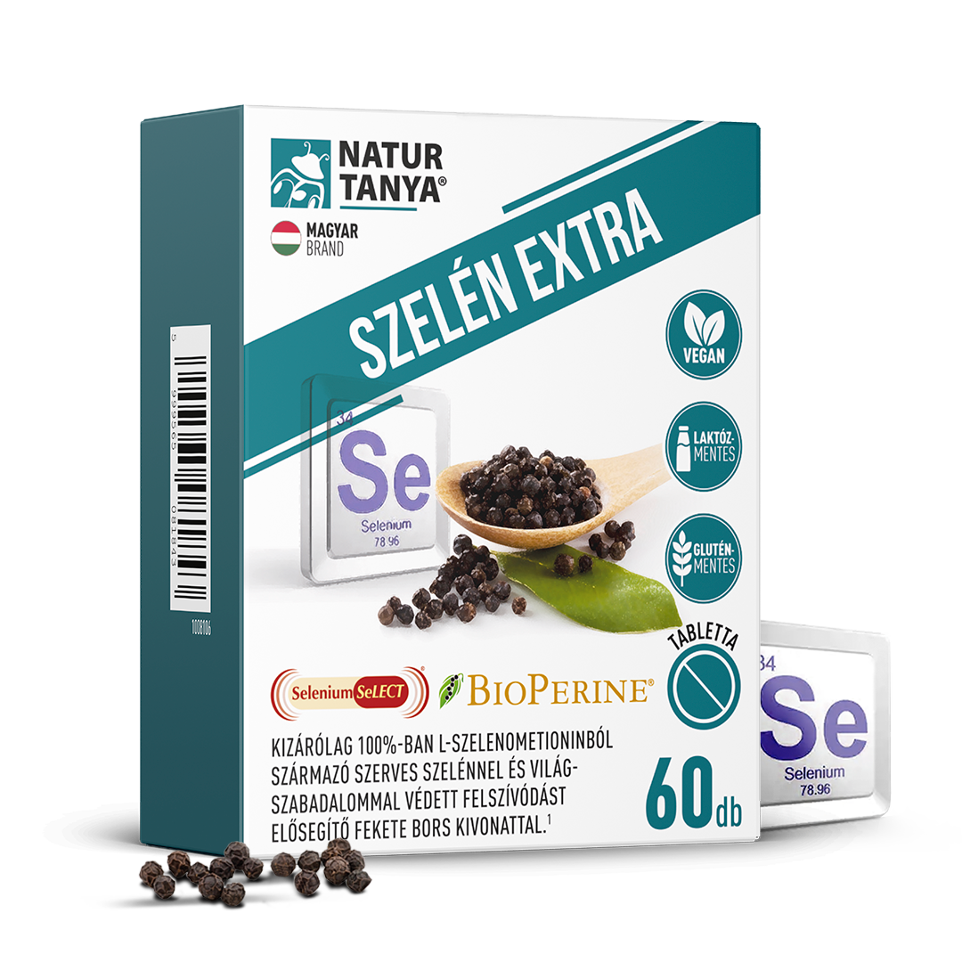 Natur Tanya® SZELÉN EXTRA - 100% szerves szelén és világszabadalommal védett biohasznosulást fokozó, természetes fekete bors kivonat