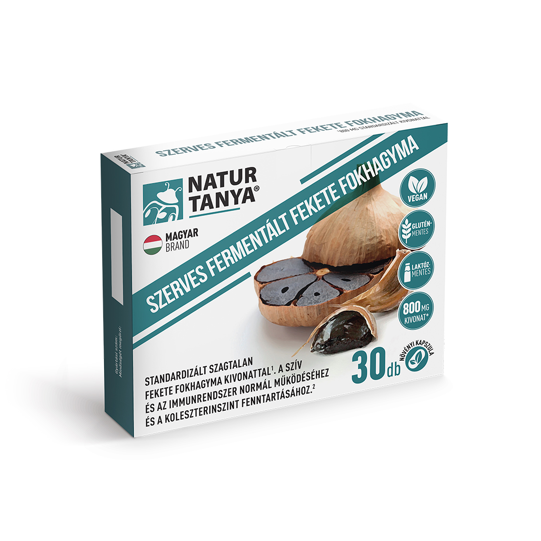 Natur Tanya® Fermentált Fekete Fokhagyma - 12.000 mg porított fokhagyma őrleménynek megfelelő, szagtalan kivonat, standardizált S-allil-cisztein tartalommal