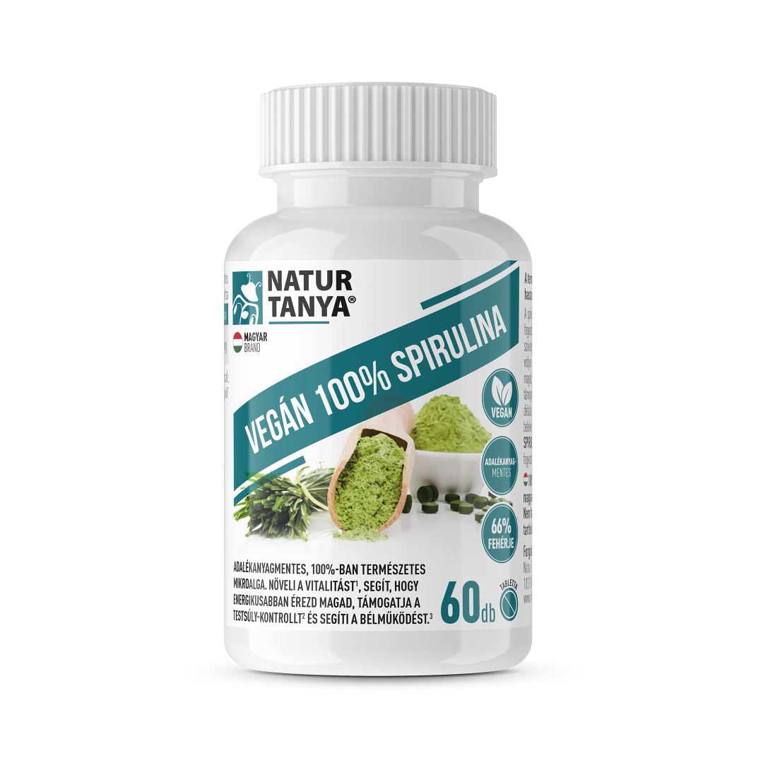 Natur Tanya® Vegán 100% Spirulina - adalékanyagmentes mikroalga, vitalitás, testsúly-kontroll, emésztés. 500 mg