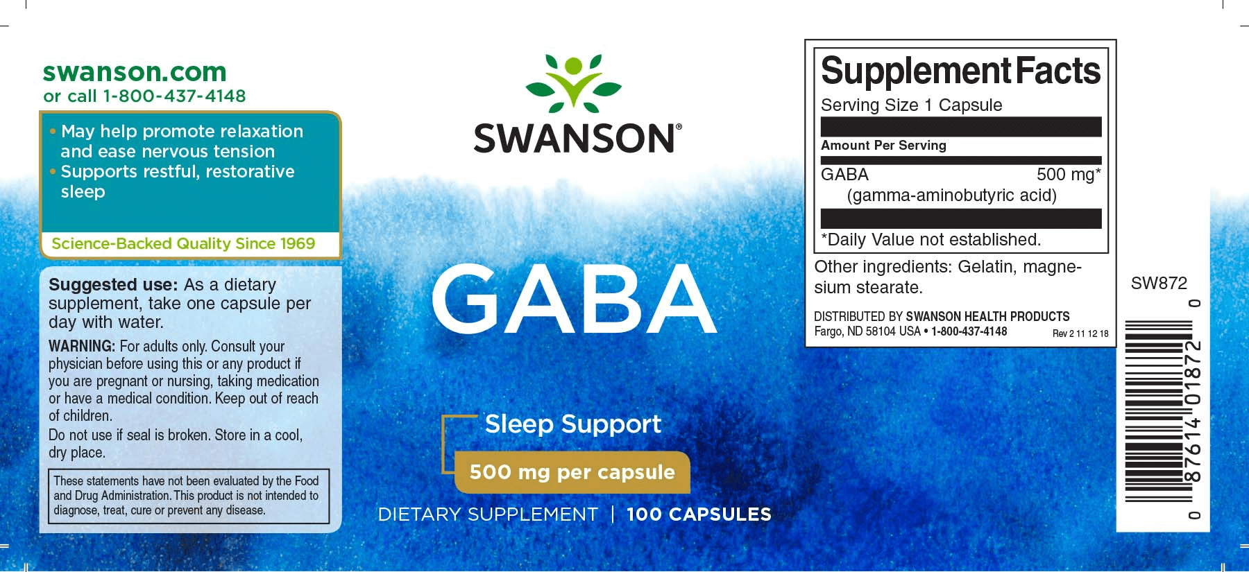 Swanson GABA 500 mg – 100 kapszula - Image 2