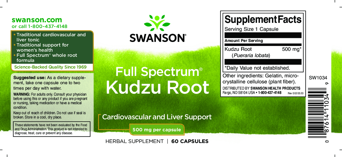 Swanson Kudzu Root (Kudzu gyökér) 500 mg – 60 kapszula - Image 2
